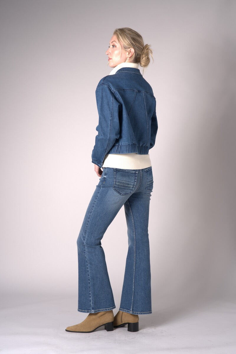 The 'Vintage Crease Wash' Eiffel Flare Leg: designed for vibrant appeal.