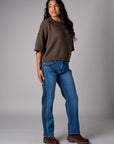 Two-Tone Straight Leg High Rise Stretch Denim Jean
