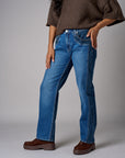 Two-Tone Straight Leg High Rise Stretch Denim Jean