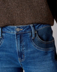 Two-Tone Straight Leg High Rise Stretch Denim Jean