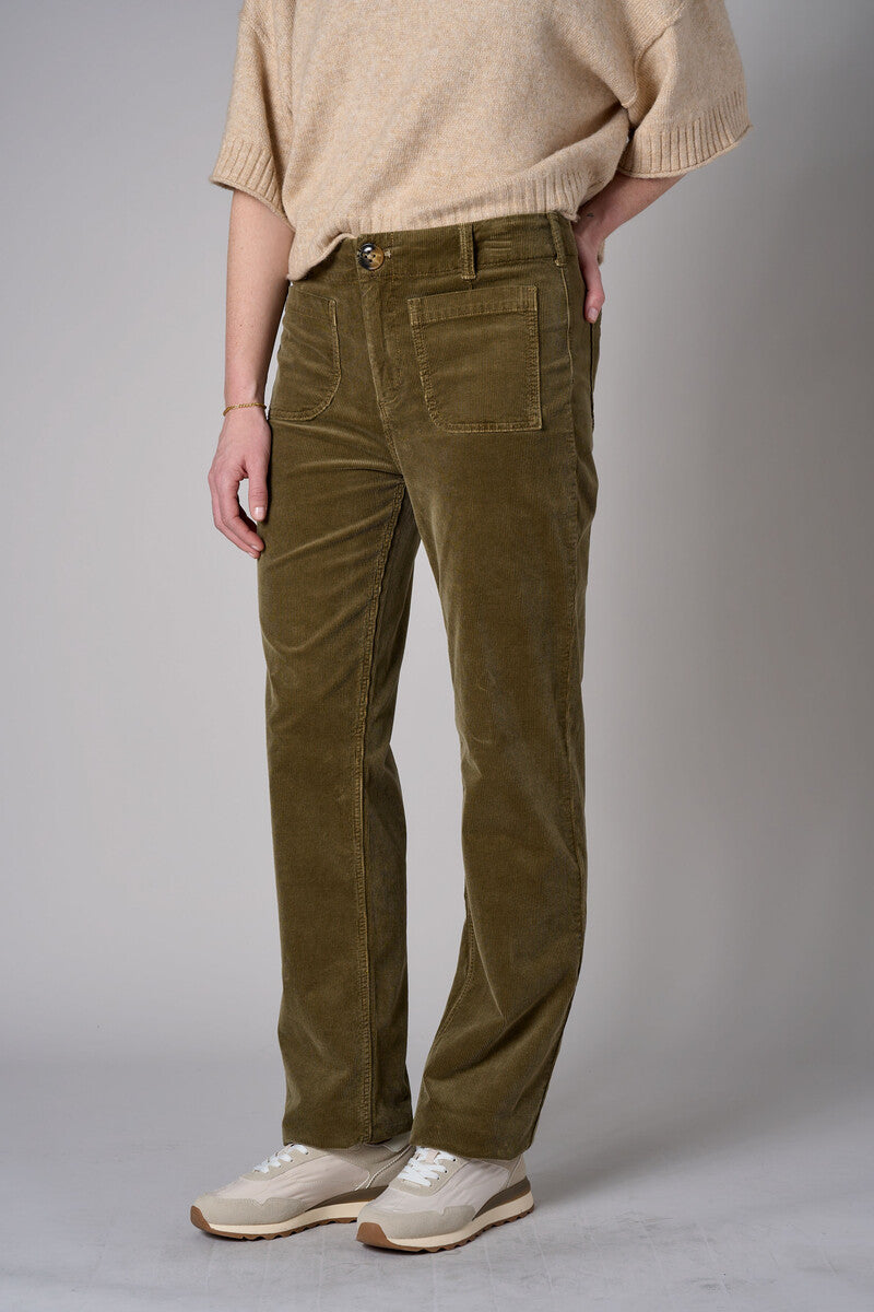 Olive Soho Straight Leg Corduroy Pant