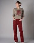 Maroon Soho Straight Leg Corduroy Pant