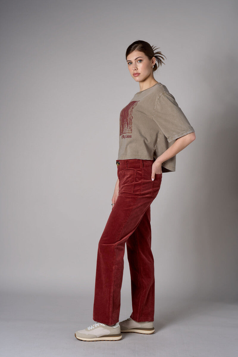 Maroon Soho Straight Leg Corduroy Pant