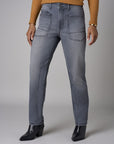 Gray Wash Patch Pocket Tapered Jean
