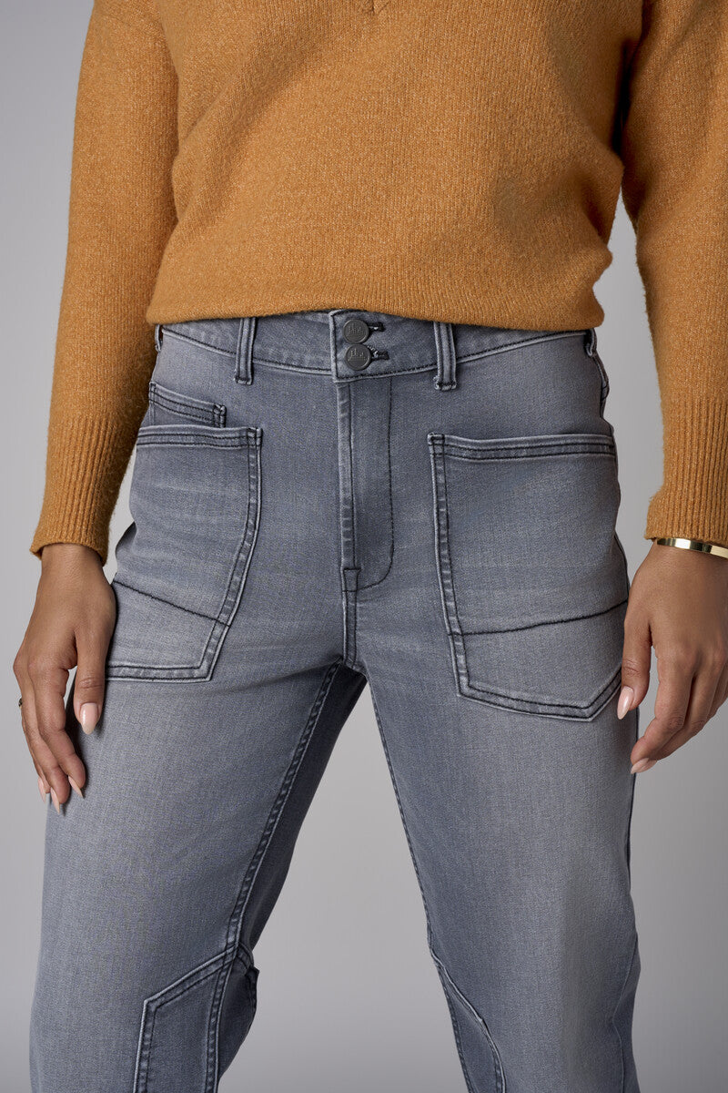 Gray Wash Patch Pocket Tapered Jean