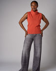 High Rise Wide Leg French Knit Printed Black Denim Jeans