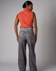 High Rise Wide Leg French Knit Printed Black Denim Jeans