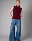 High Rise Wide Leg French Knit Printed Indigo Denim Jeans