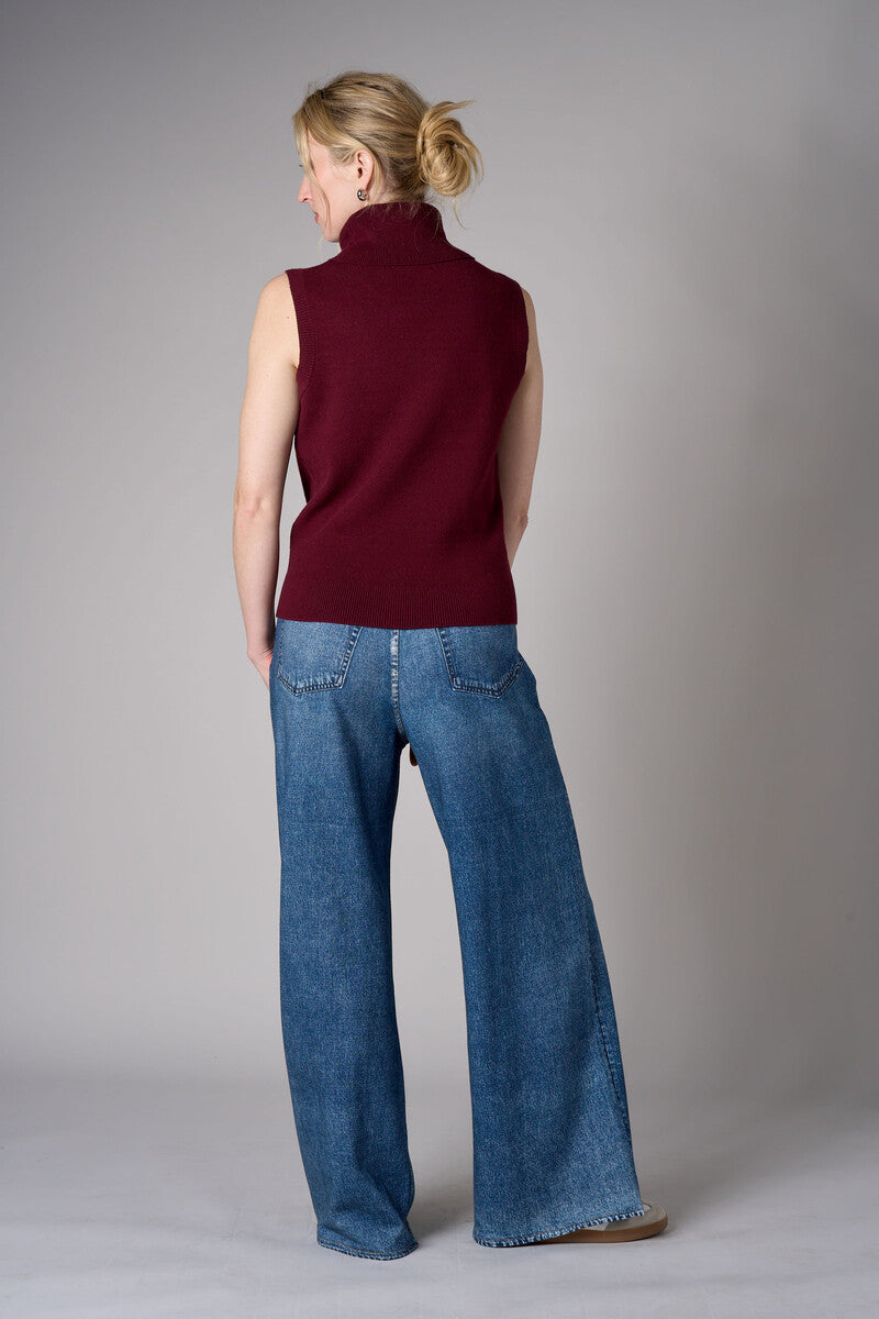 High Rise Wide Leg French Knit Printed Indigo Denim Jeans