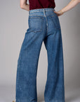 High Rise Wide Leg French Knit Printed Indigo Denim Jeans