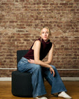 High Rise Wide Leg French Knit Printed Indigo Denim Jeans