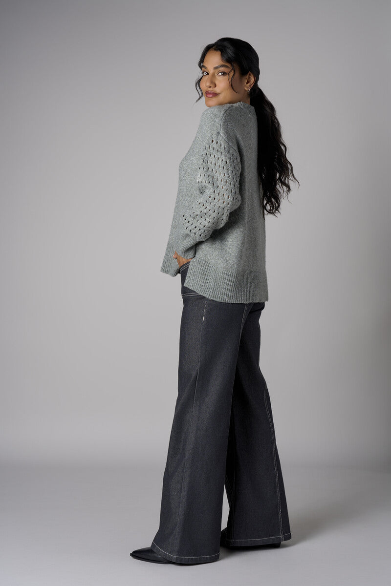 Gray Patch Pocket Wide Leg Jean