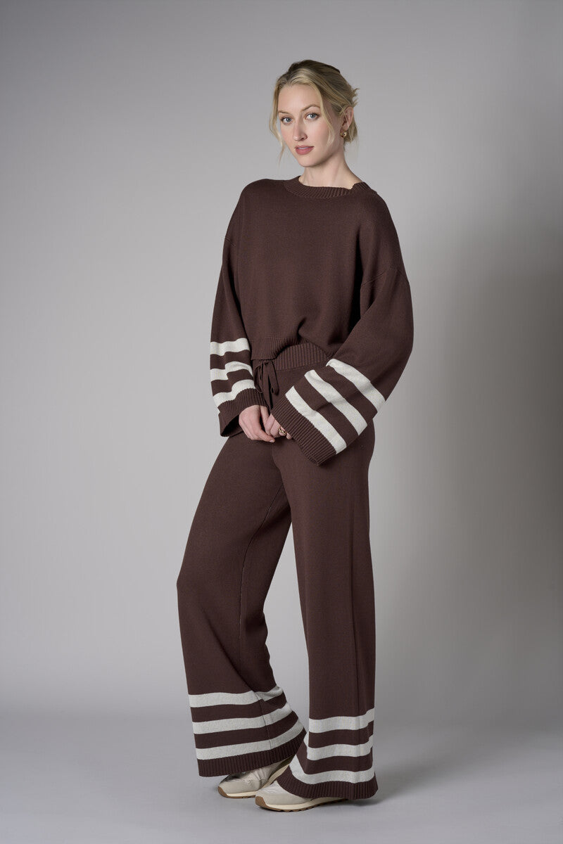 The 'Earth' Striped Leg Pant delivers both comfort and unique flair.