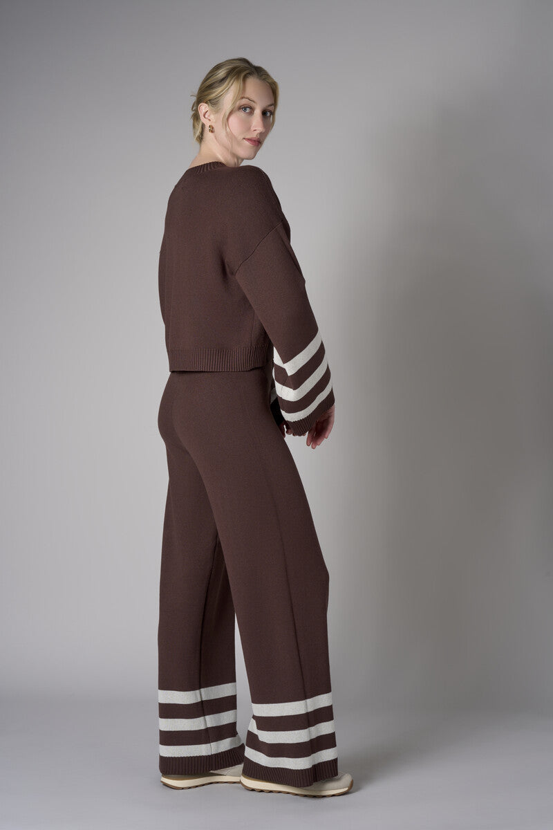 The 'Earth' Striped Leg Pant delivers both comfort and unique flair.