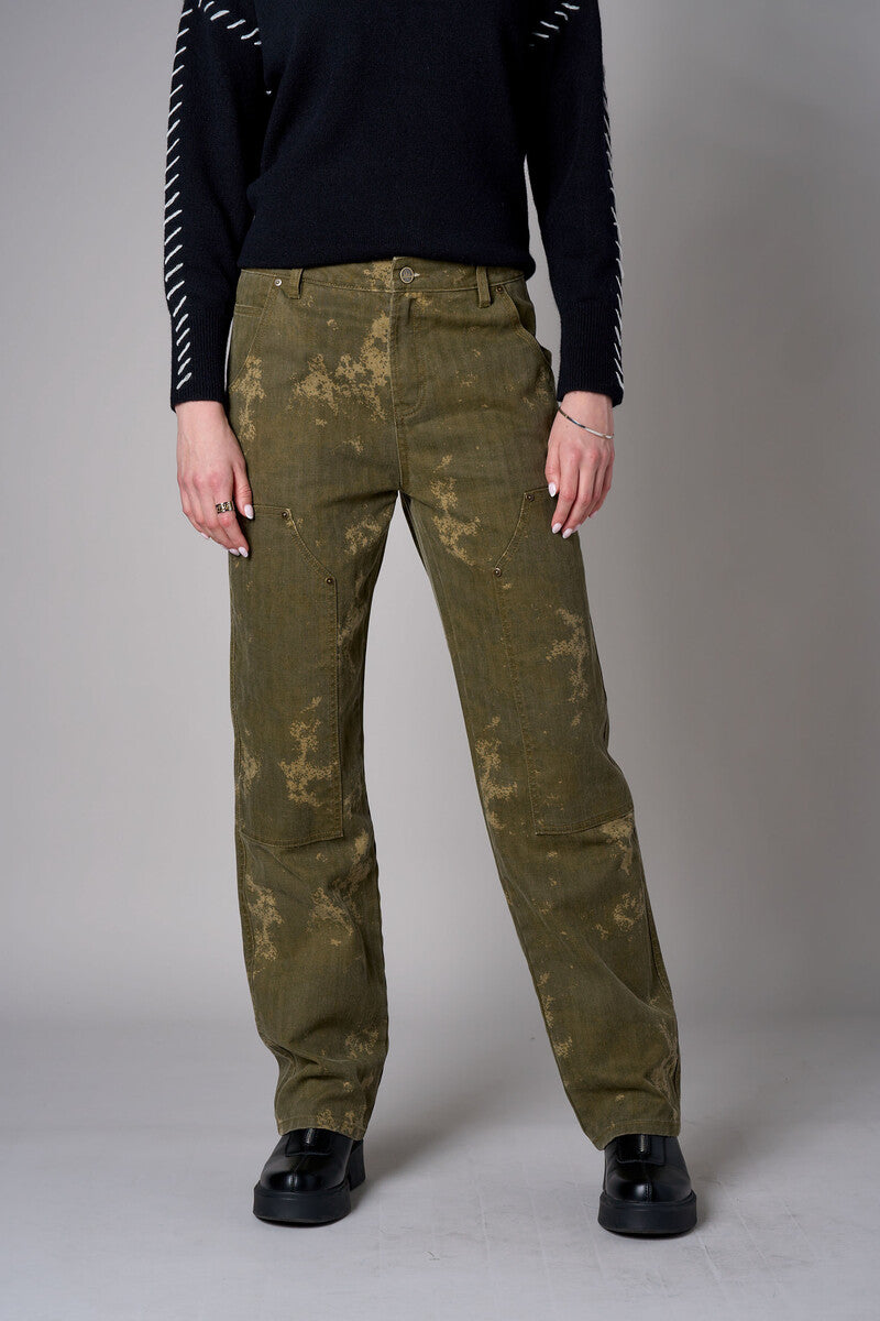 Olive Print Carpenter Pant