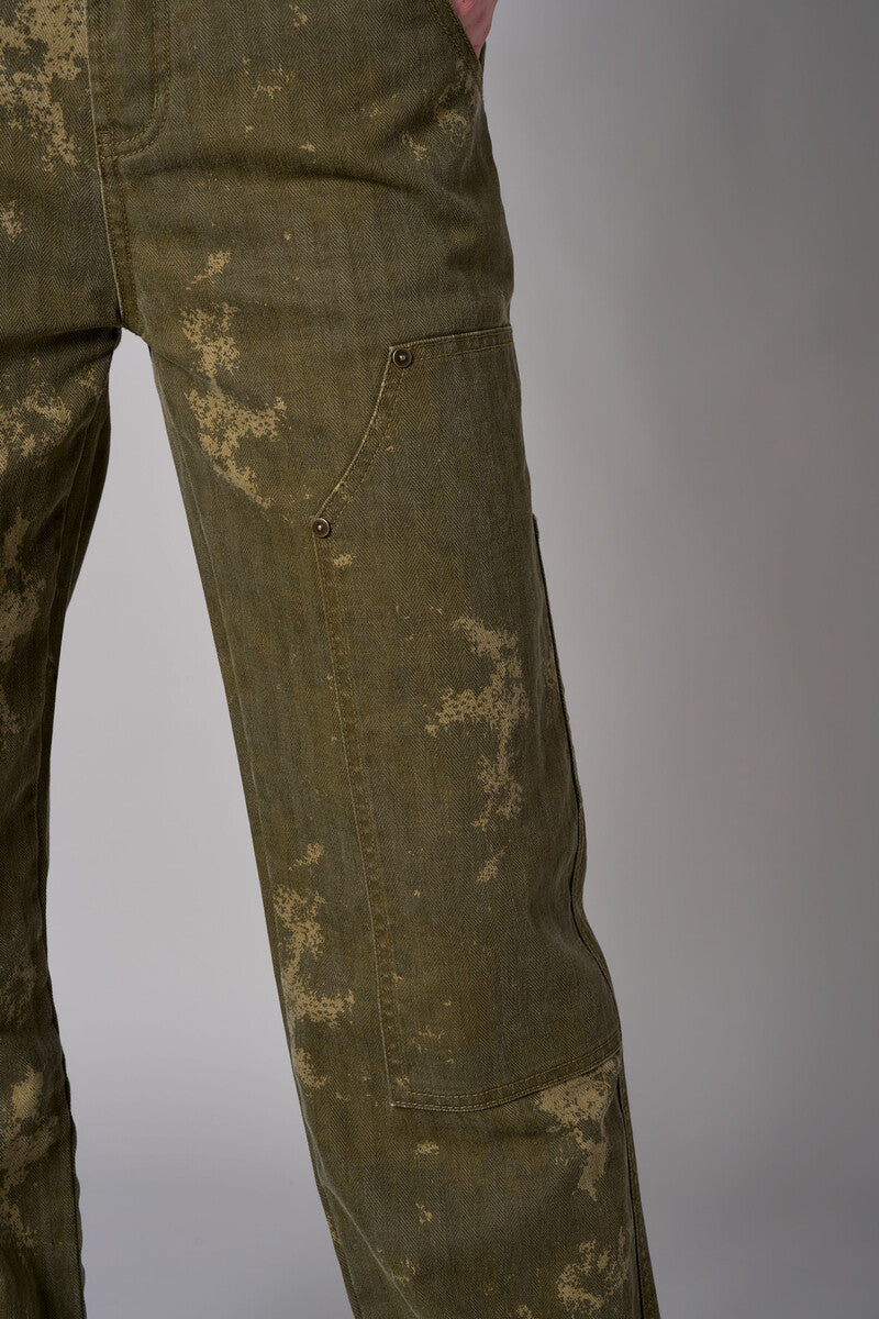 Olive Print Carpenter Pant