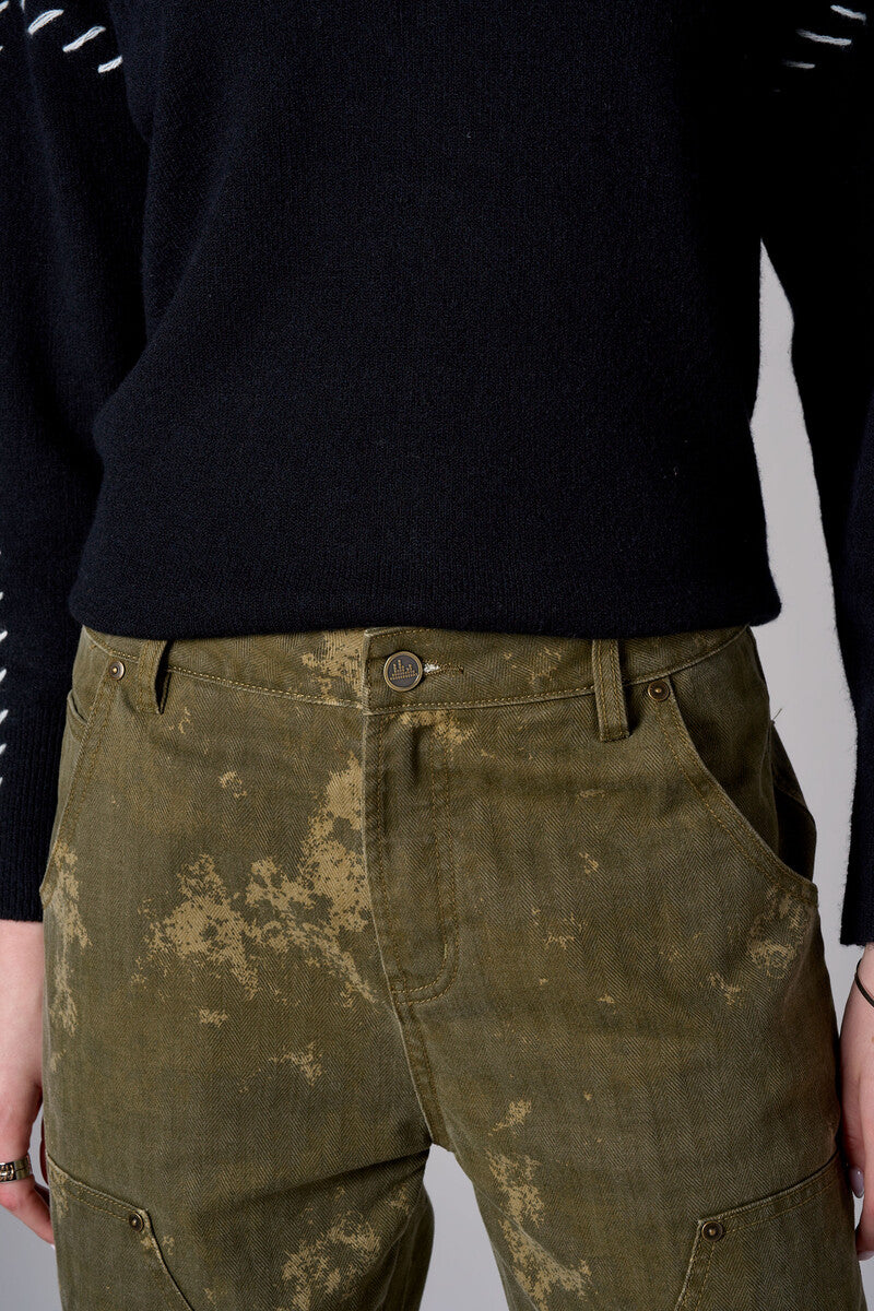 Olive Print Carpenter Pant