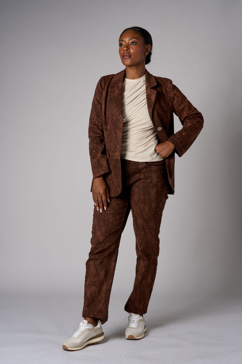 Brown Oxford Snake Taper Leg Jean with 5 pocket styling
