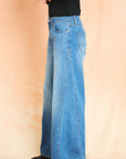 Light Indigo Side Gusset Wide Leg Jean
