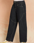 Indigo Spliced Seam Crescent Leg Jean