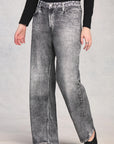 Grey Knit Denim Straight Leg