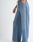Medium Indigo Denim Adjustable Waist Wide Leg Jean