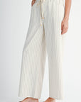 Cream Adjustable Waist Wide Leg