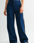 Indigo Petite Athletic Striped Wide Leg Jean