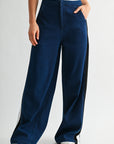 Indigo Athletic Striped Wide Leg Jean