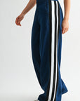Indigo Petite Athletic Striped Wide Leg Jean