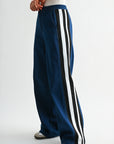 Indigo Athletic Striped Wide Leg Jean