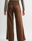 Brown Faux Suede Patch Pocket Wide Leg
