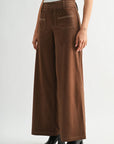 Brown Faux Suede Patch Pocket Wide Leg
