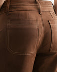 Brown Faux Suede Patch Pocket Wide Leg