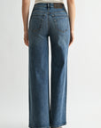 Medium Indigo Studded and Embroidered Wide Leg Jean
