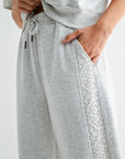 Heather Grey Petite Lace Mixed Lounge Pant