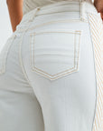 Ivory Denim Embroidered Straight Leg Crop Jean- White