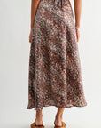 Brown Multi abstract animal print savoy bias maxi skirt