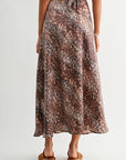 Brown Multi abstract animal print savoy bias maxi skirt