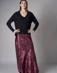 Maroon abstract animal print savoy bias maxi skirt