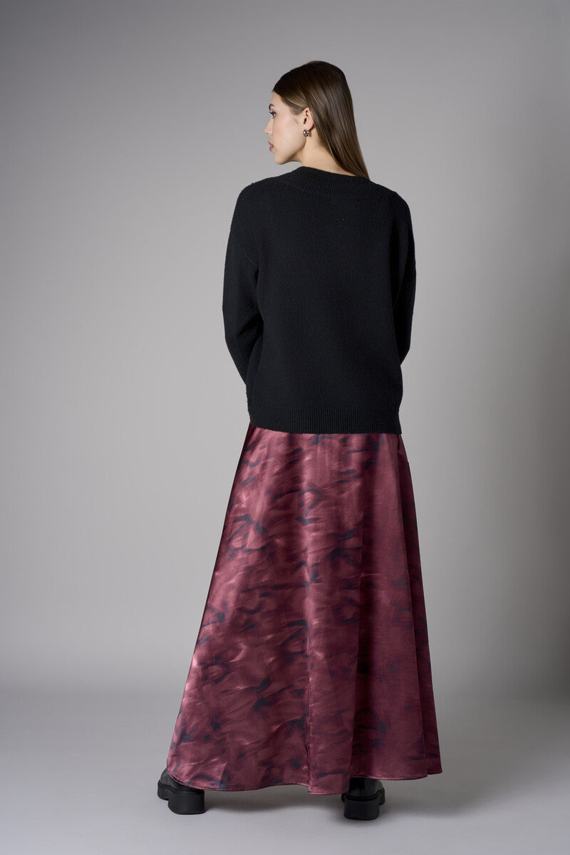 Maroon abstract animal print savoy bias maxi skirt
