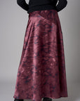 Maroon abstract animal print savoy bias maxi skirt