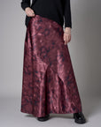Maroon abstract animal print savoy bias maxi skirt