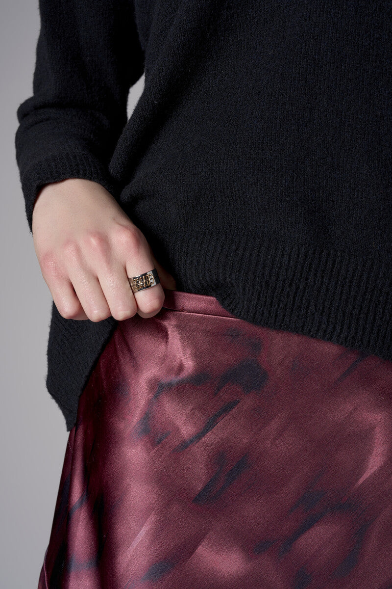 Maroon abstract animal print savoy bias maxi skirt