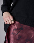 Maroon abstract animal print savoy bias maxi skirt