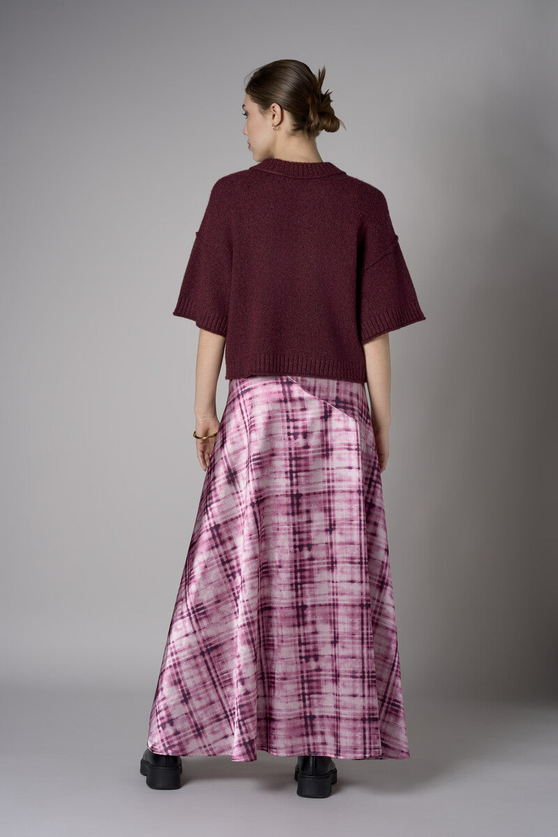 Rose plaid animal print savoy bias maxi skirt