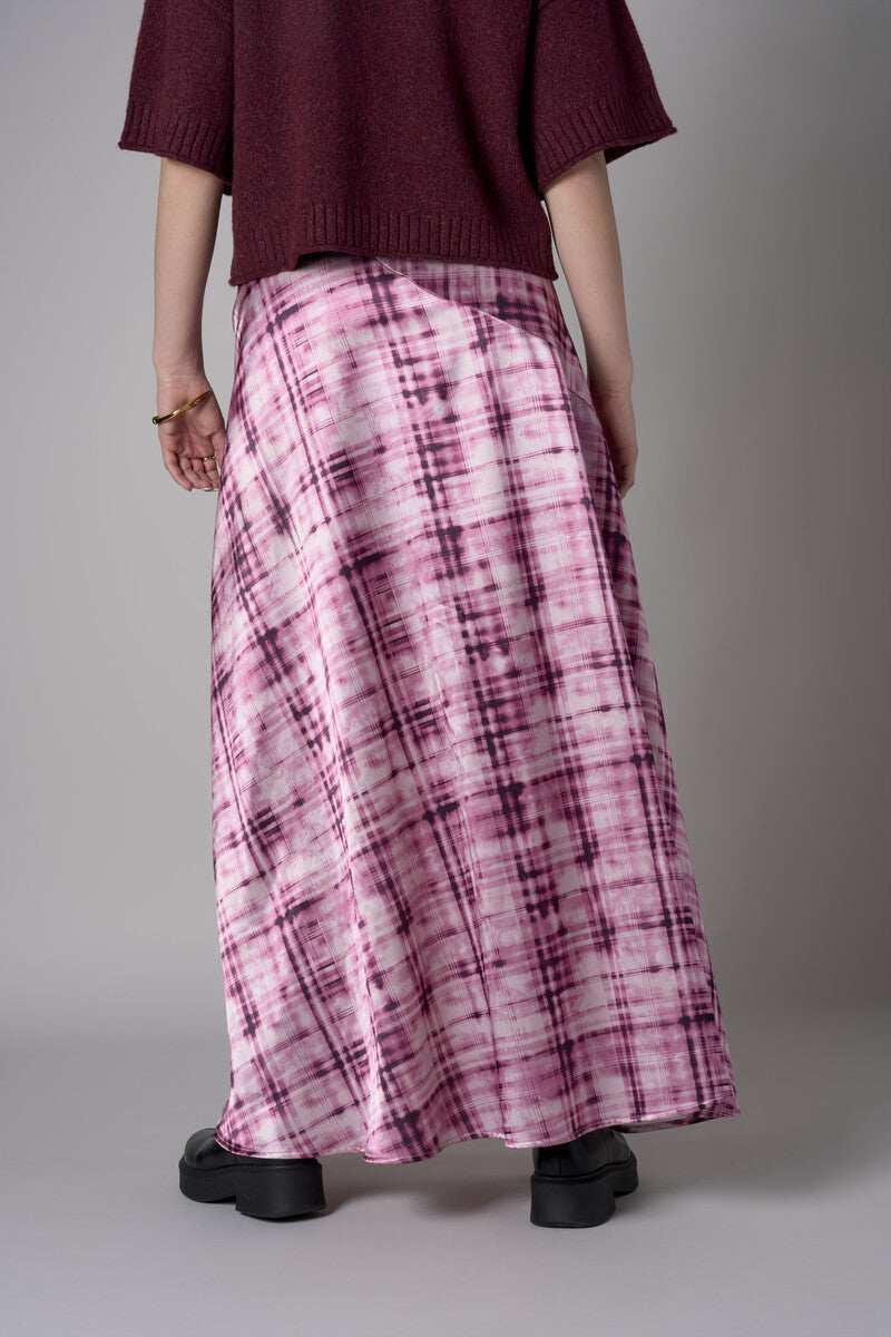 Rose plaid animal print savoy bias maxi skirt