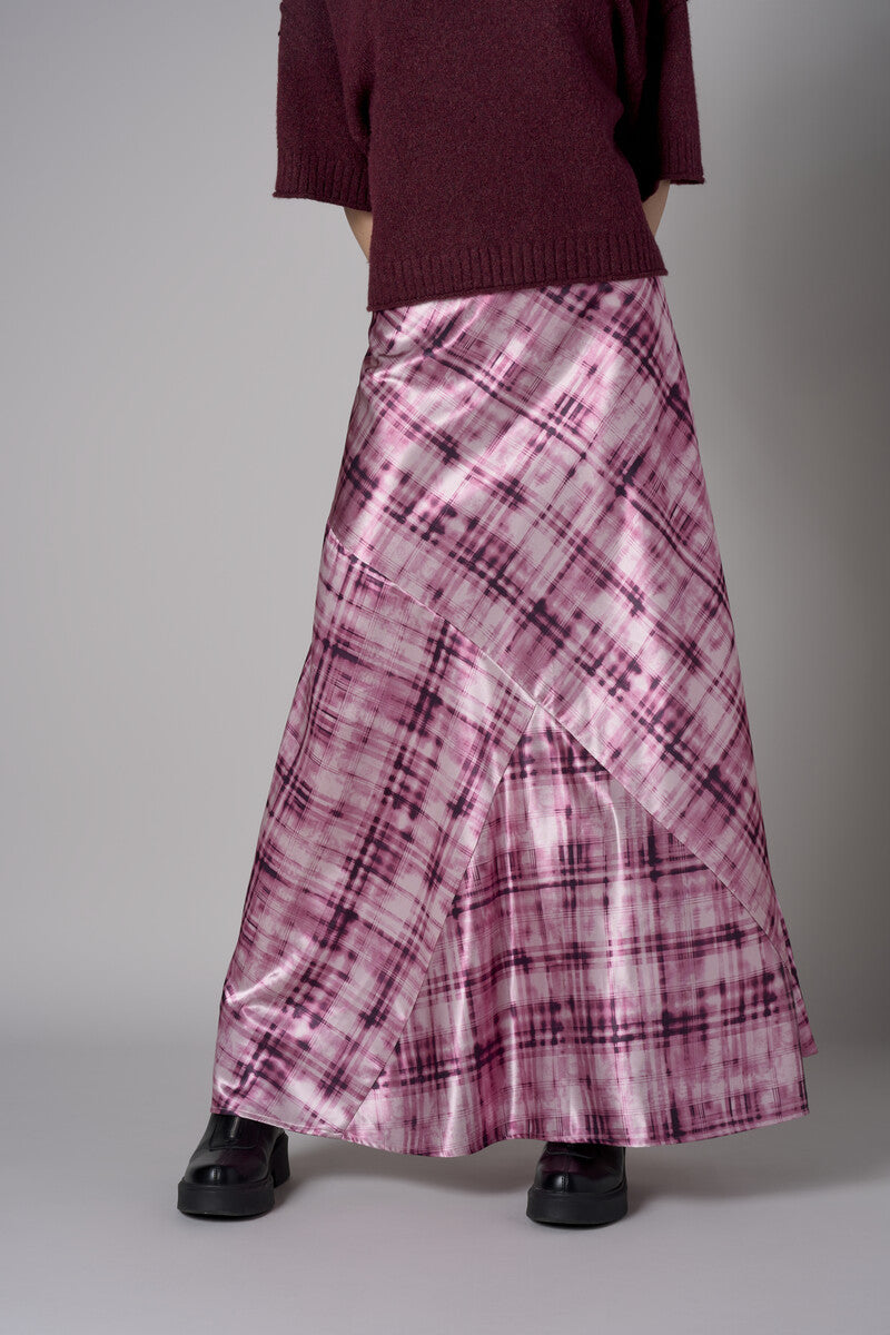 Rose plaid animal print savoy bias maxi skirt