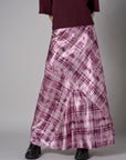 Rose plaid animal print savoy bias maxi skirt