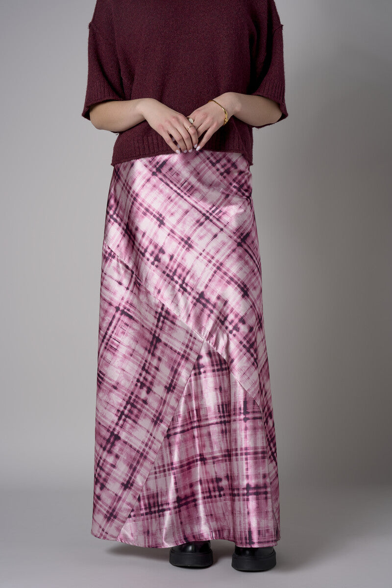 Rose plaid animal print savoy bias maxi skirt